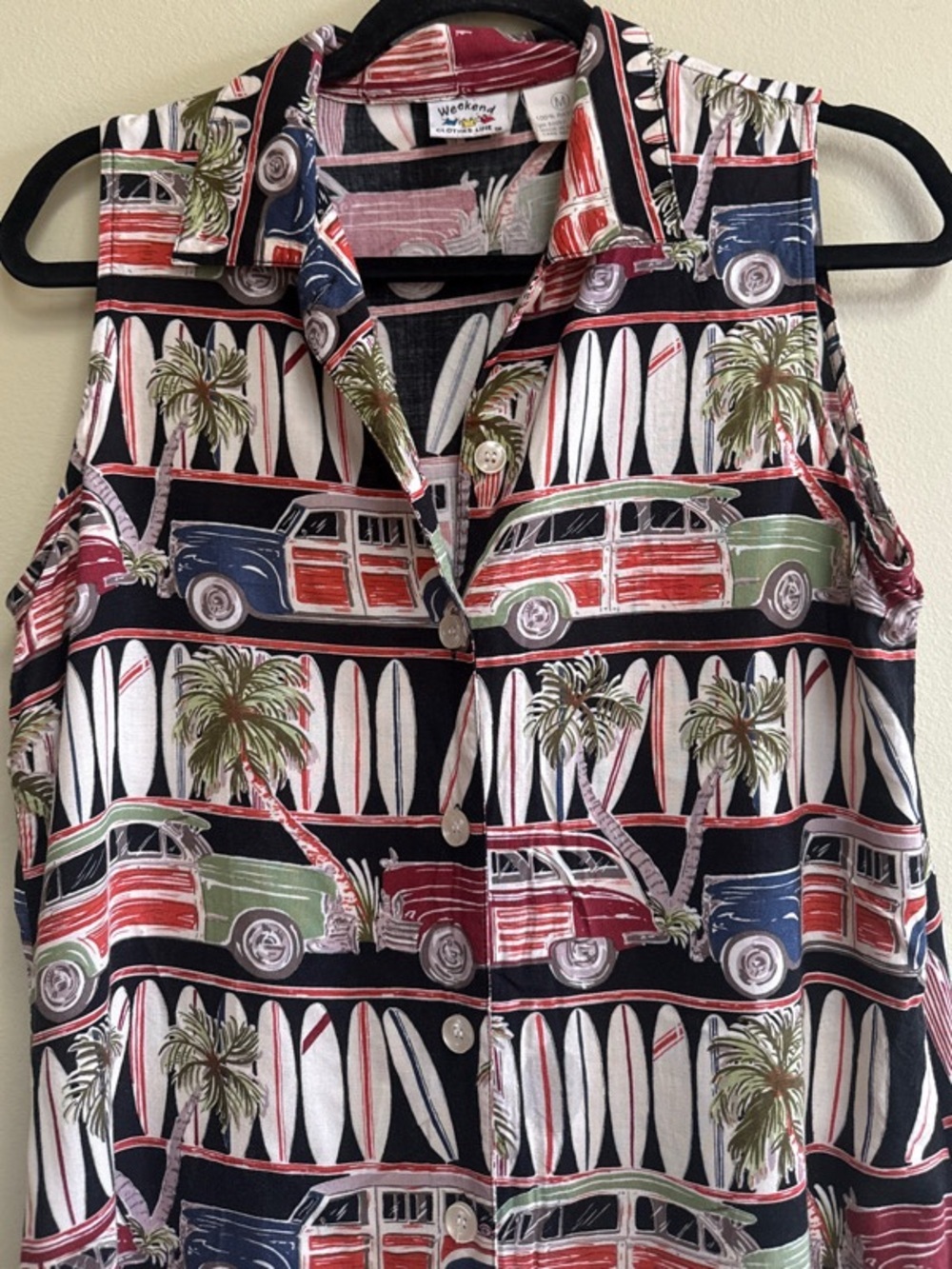 90s Woody Wagon Surfer Aloha Button Front Sleeveless Dress - Picture 4 of 8